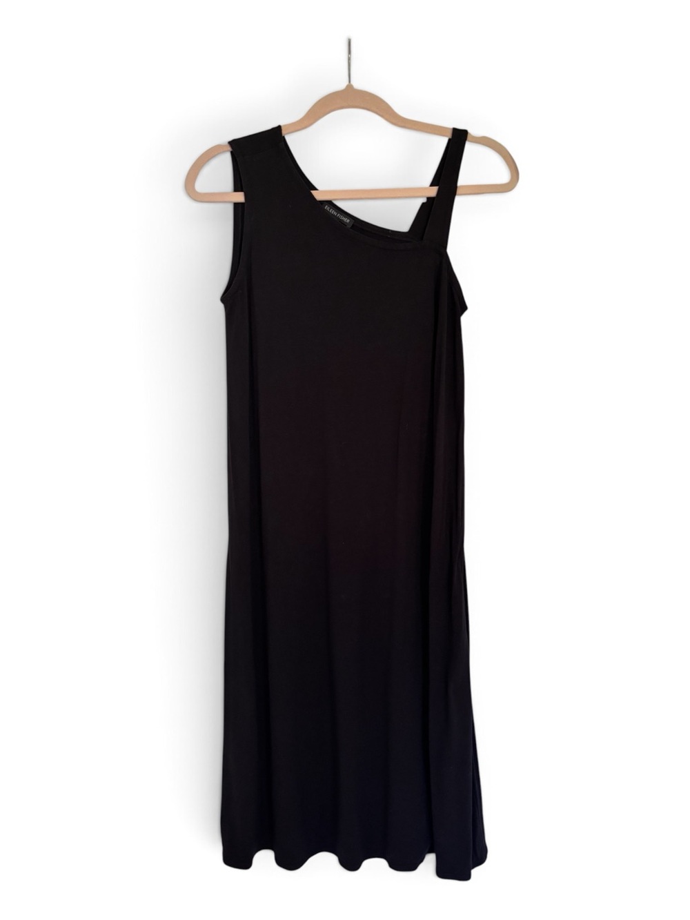 Eileen Fisher Black One-Shoulder Tencel Knit Asymmetric Dress Size XS